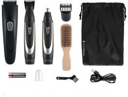 THE WORKS MB905 szakállvágó készlet, 6 részes, 9 hosszbeállítás (2–18 mm), precíziós trimmer, orr-/fülszőrnyíró, USB